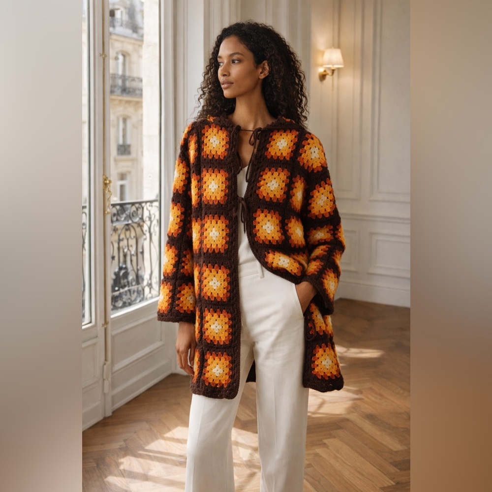 Handmade Crochet Granny Square Jacket / with hood